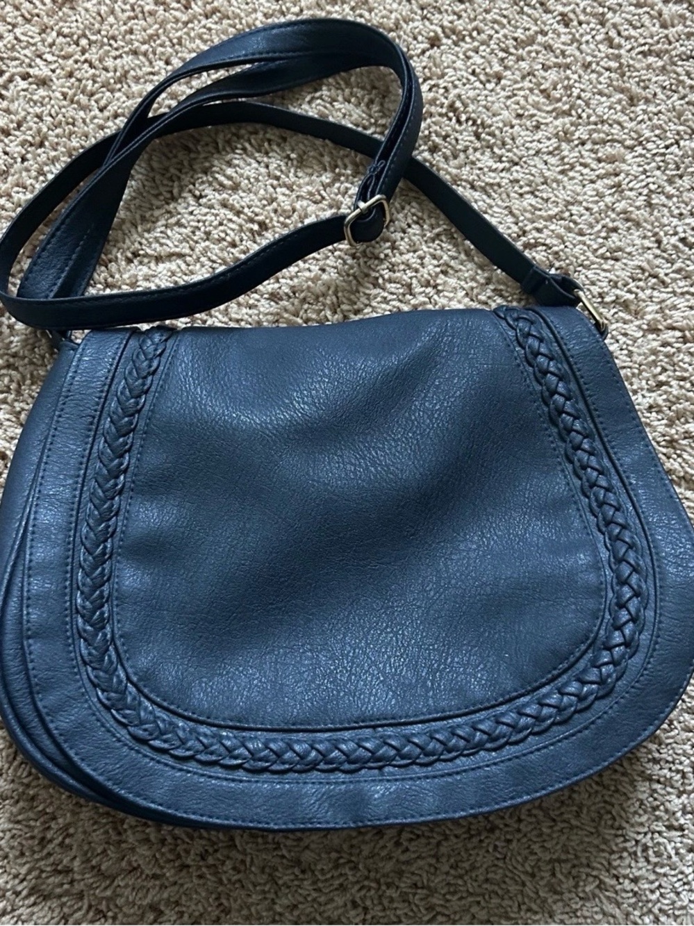 Rampage Navy Blue Adjustable Shoulder Crossbody Faux Leather Braid Accent Purse